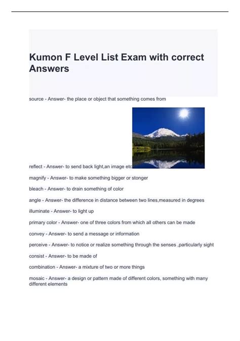Kumon F Level List Exam with correct Answers - KUMON LEVEL - Stuvia US