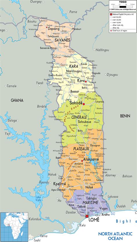 Detailed Political Map of Togo - Ezilon Maps