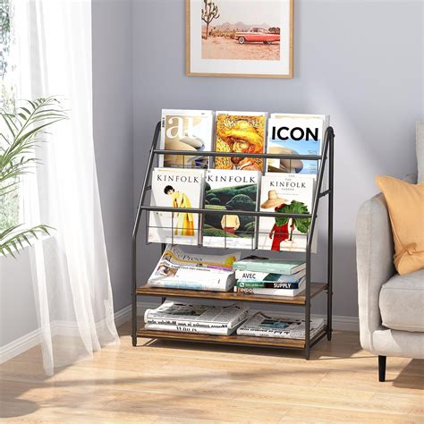 Amazon.com: tongmo Magazine Rack: Floor-Standing 4-Layer with Wheels ...