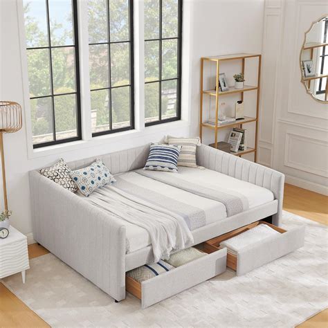 Amazon.com: SLEERWAY Daybed with Two Drawers, Modern Linen Queen Size ...