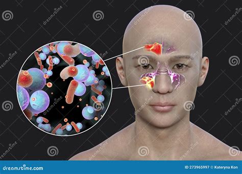 Sinusitis, Inflammation of Paranasal Cavities, 3D Illustration Stock Illustration - Illustration ...