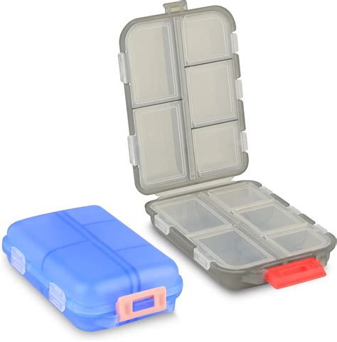 2 Pack Travel Pill Organizer 10 Compartments for Different Medicines ...