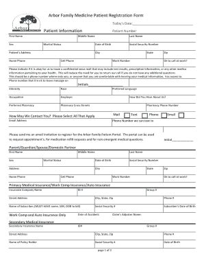 Arbor Family Medicine Patient Registration Form - Blank Fillable ...