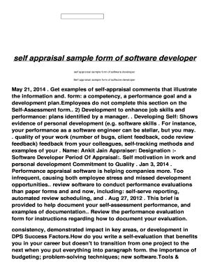Fillable Online self appraisal sample form of software developer Fax ...