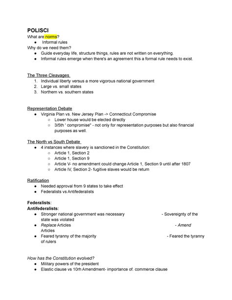 Political Science 101 Notes - POLISCI What are norms? Informal rules Why do we need them? Guide ...