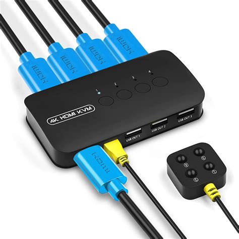 HDMI KVM Switch 4 Port, 4K@30Hz KVM HDMI Selector for 4 Computers ...