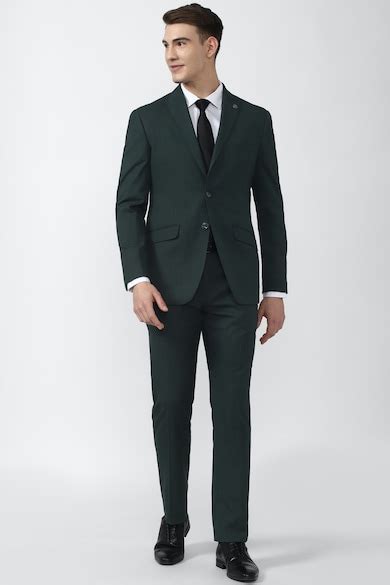 Buy Men Green Solid Wedding Two Piece Suit Online - 726471 | Peter England