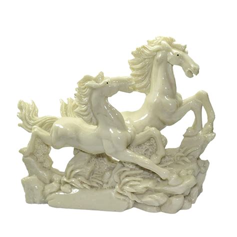 Reiki Crystal Products Two White Running Horses, 2 White Horse Statue ...