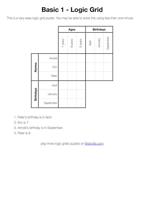 Logic Puzzles With Grids Printable