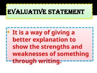 Image result for Evaluative Statement Examples