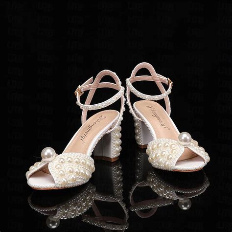 Wedding Shoes for Bride Bridesmaid Women Peep Toe White Beige PU ...