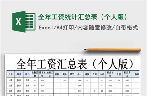 2021年全年工资统计汇总表（个人版）-Excel表格-工图网