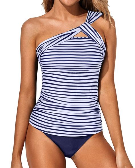 Tempt Me Two Piece Tankini Bathing Suits for Women One Shoulder Swim ...