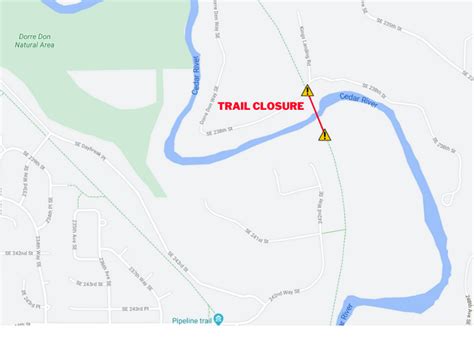 Trail Alert: Cedar River Trail closed south of Dorre Don Natural Area