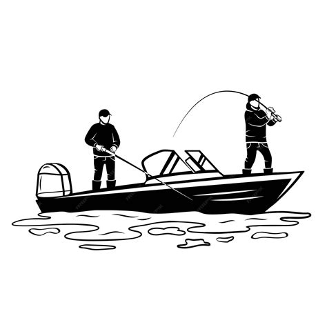 Premium Vector | Silhouette of fishermen on a boat Two fishermen with fishing rods