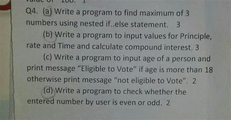 »Question based on computer science(Python)» Answer Q4, a,b,c and d ...