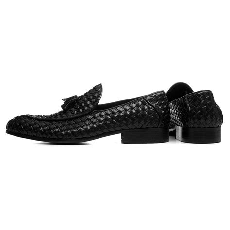 Black Braided Leather Tassel Loafer Shoes for Men | The Royale Peacock