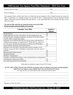 Fillable Online northpark 1040 Income Tax Non-Filer Statement 1998 Tax ...