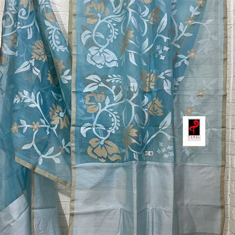 Light blue with white allover floral handwoven jamdani saree – Tamal ...