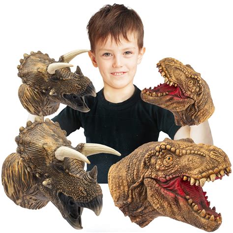 Buy Yolococa Dinosaur Hand Puppets Realistic Latex Soft Animal Head ...