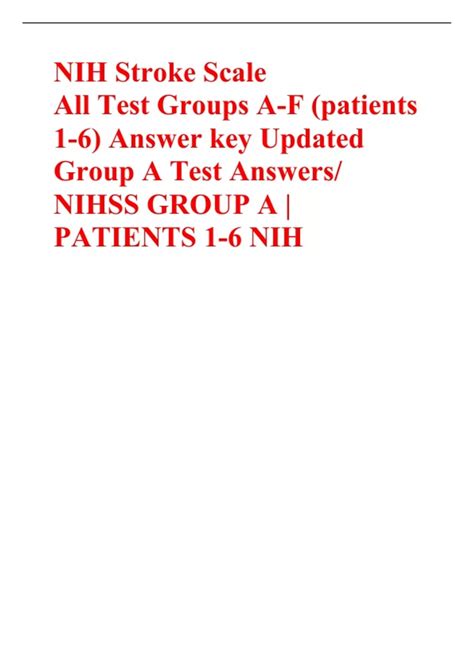 NIH Stroke Scale – All Test Groups A-F (patients 1-6) Answer key ...