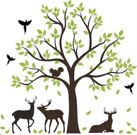 CREATIVE GRAPHICS Large Deer Tree Wall Sticker for Living Room | Forest ...