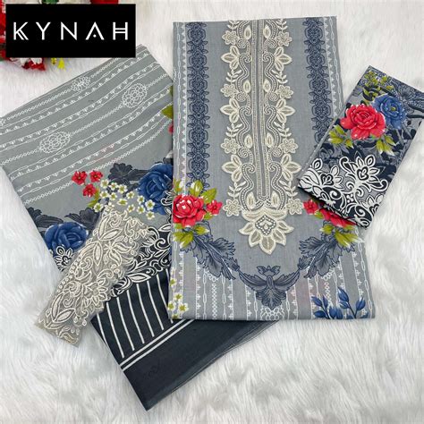 KYNAH DESIGN NO - 2190 PURE LAWN PRINT EXCLUSIVE PATCH EMBROIDERED ...