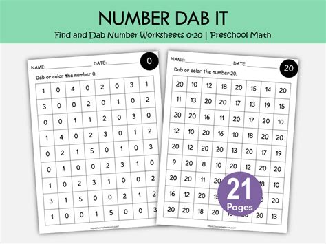 Find and Dab Number Worksheets 0–20 | Dot Marker Numbers Activity | Pr ...