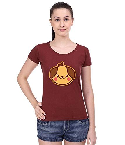 Buy EQUAL Dog Vector Cute Print Design t-Shirt for Women_Maroon_L_Half ...