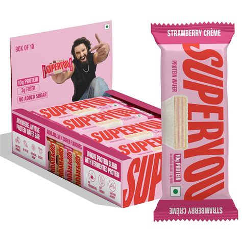 Superyou Strawberry Protein Wafer Bars (Pack Of 10)|10 Gram Protein, 3 ...