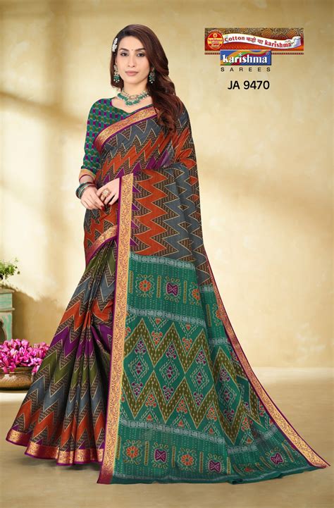 Buy Teal Muslin Pure Cotton Ikkat Print Saree With Blouse Pc For Women ...