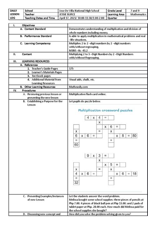Image result for Grade 7 12 Daily Lesson Log