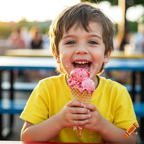 Kid eating ice cream cone on Craiyon