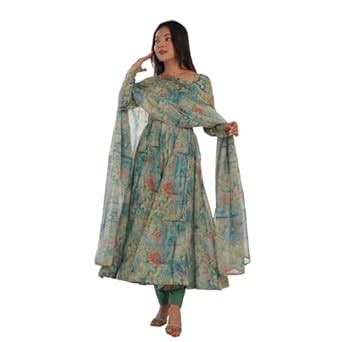 Buy KAROVI Women's Pure Soft Organza Silk Full Sleeve Kurti With ...