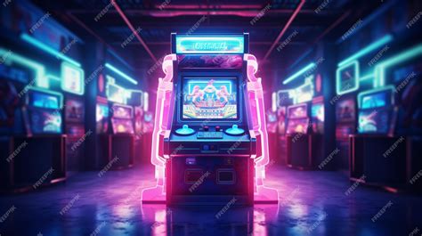 Neon pink and cyan glowing retro games arcade machine | Premium AI ...