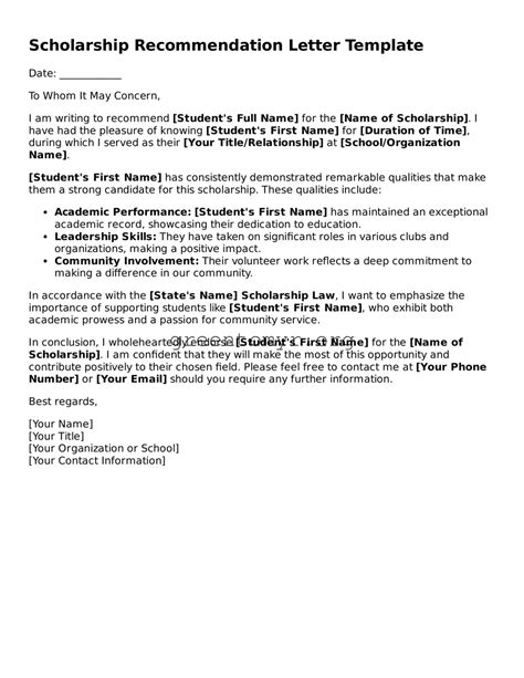 Valid Scholarship Recommendation Letter Forms ≡ Fillable Template