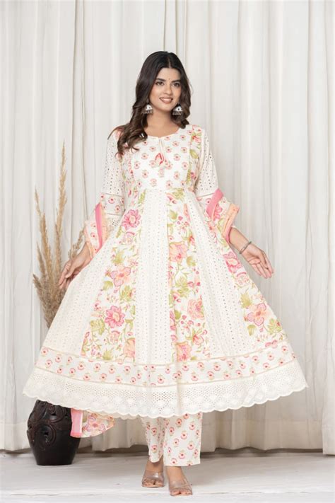 Premium White & Pink Color Suit with Embroidery work in round Neck, Mu ...