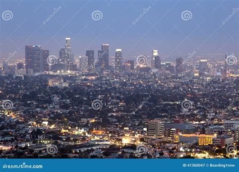 Downtown Los Angeles Skyline at Night Stock Image - Image of town ...