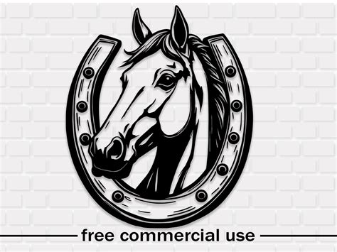 Horse Head Behinde Horseshoe SVG, Hand Drawn Horse Head with Horseshoe ...