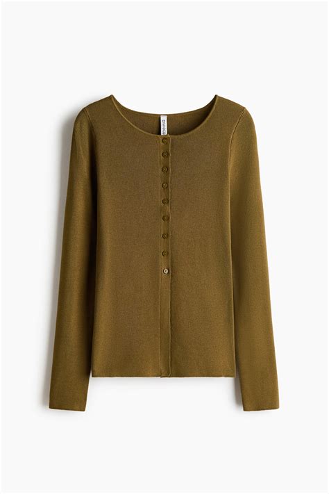 Rib-knit cardigan - Dark khaki green - Ladies | H&M IN