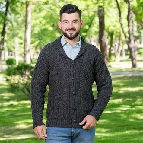 Mens Aran Cable Shawl-Collar Cardigan - The Donegal Shop