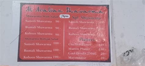 Menu at Al-Arabian Shawarma, Hyderabad, 11-3-847