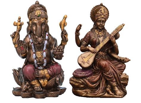 Buy CRAFTGHAR Ganesh Saraswati Murti Bonded Bronze Brown 3.4 Inches ...
