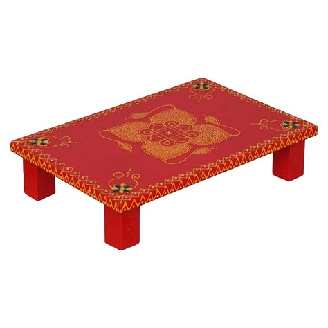 Handcrafted Wooden Puja Chowki with Chowk Purna Work | Decorative ...