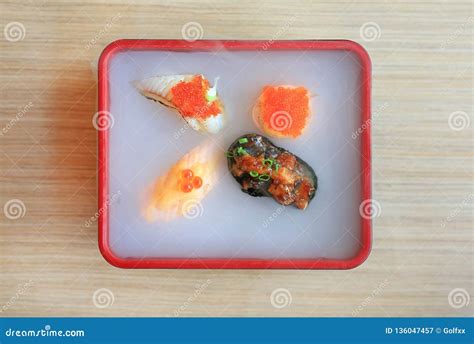 Nami Sushi Set Served with Cold Smoked on Wooden Table. Traditional ...