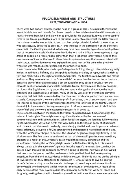 Feudalism- Forms AND Structures - Fiefs, Tenements AND Allods ...