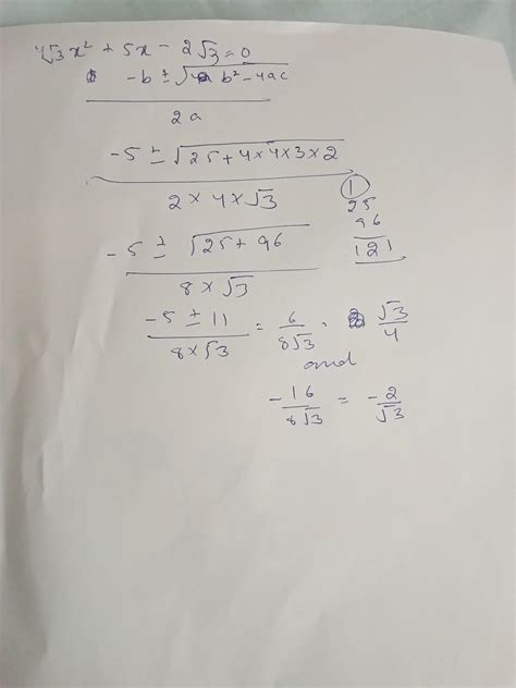 Solve the following quadratic equation for [tex]4 \sqrt{3} {x }^{2} +5 ...