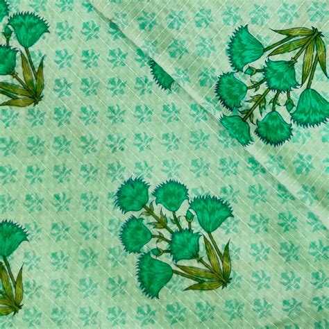 Pure Cotton Kaatha Mint Green Self Design And Mughal Flower Motif Hand ...