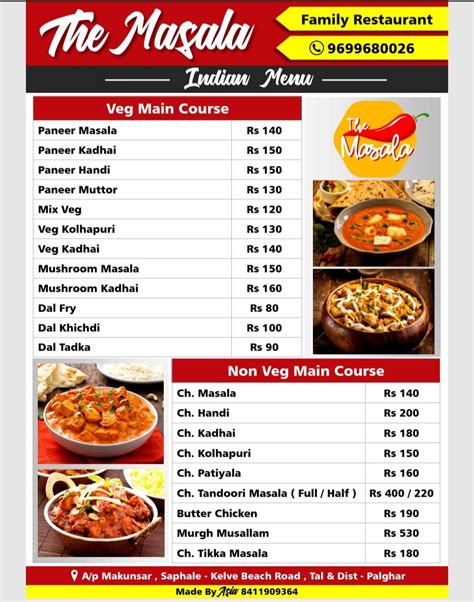 Menu at The Masala Family Restaurant, India, makunsar
