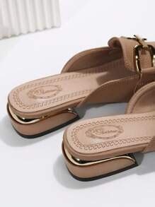 2025 Autumn Women Metal Buckle Half Slipper Mules, Square Toe Patent ...